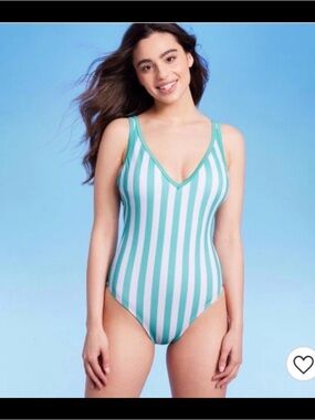 Kona Sol™  V-Neck Over the Shoulder High Leg One Piece Swimsuit - NWT